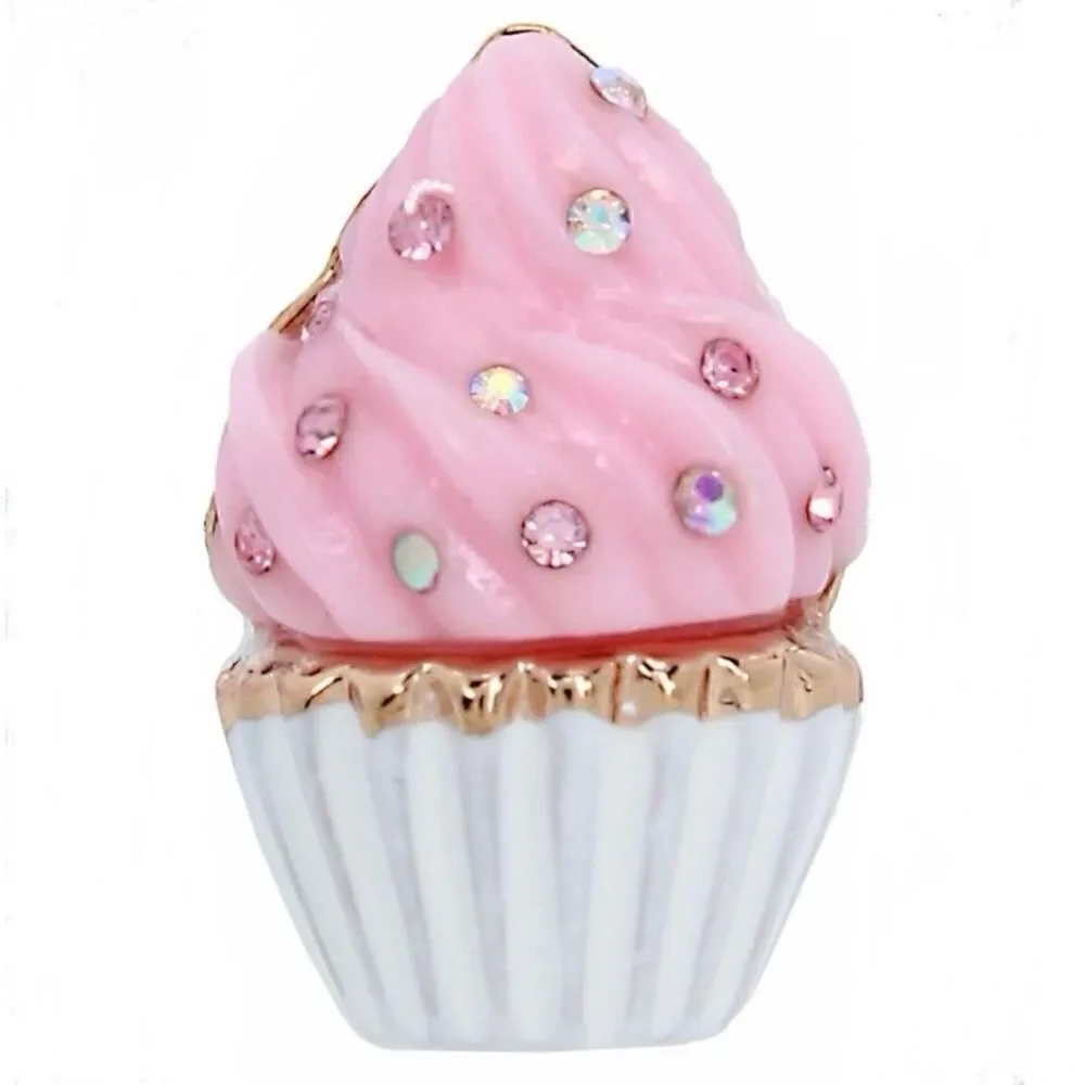 New in Box BETSEY JOHNSON Cupcakes Stud Earrings Pink White Rhinestones Dessert